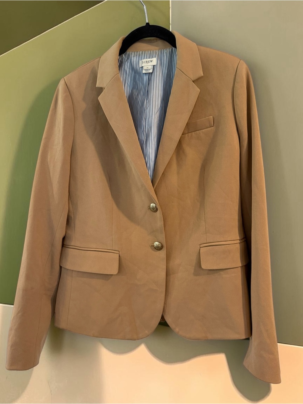 J.Crew Schoolboy Blazer Camel Tan Gold Buttons Sz 10 Preppy